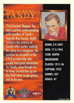 1996 Select AFL Hall of Fame #20 Mark Tandy Back